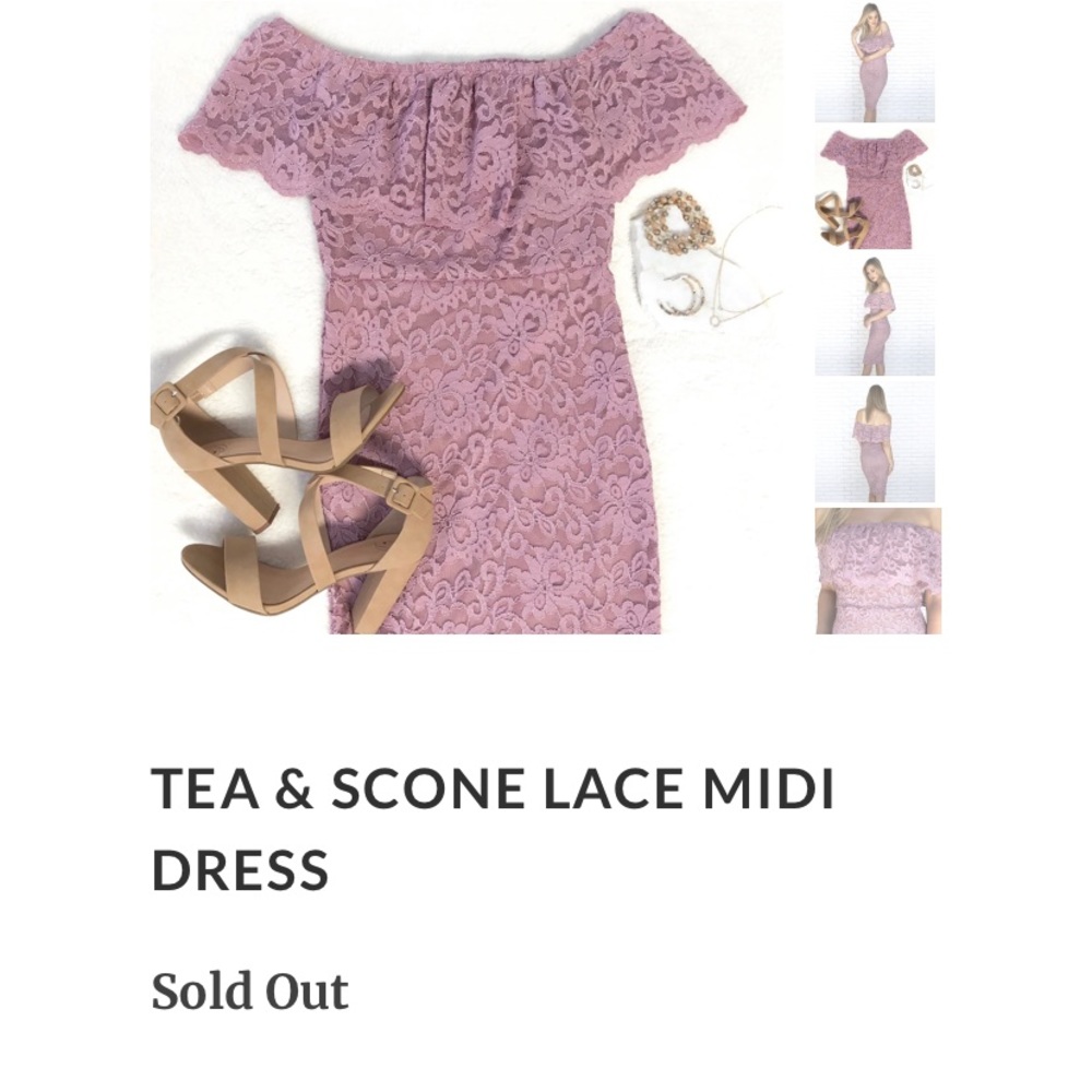 Mauve pink lace midi dress